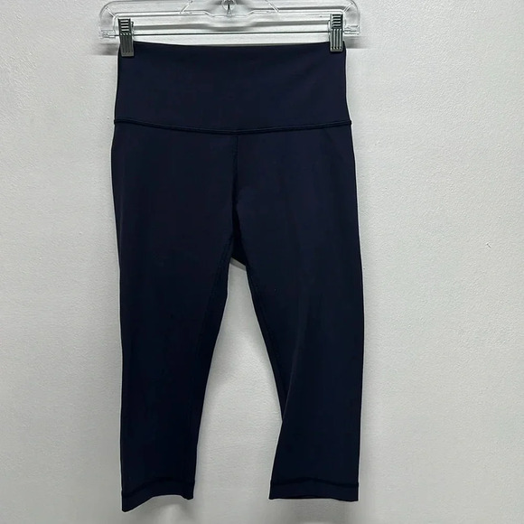 Lululemon Wunder Under Cropped Leggings Hi Rise Tights Luxtreme 17" Onyx Blue 6 - Picture 1 of 7